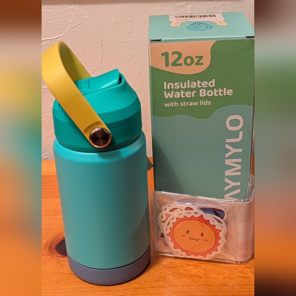NIB Kid's Water Bottle, Stainless Steel Insulated. With Stickers. 12 oz